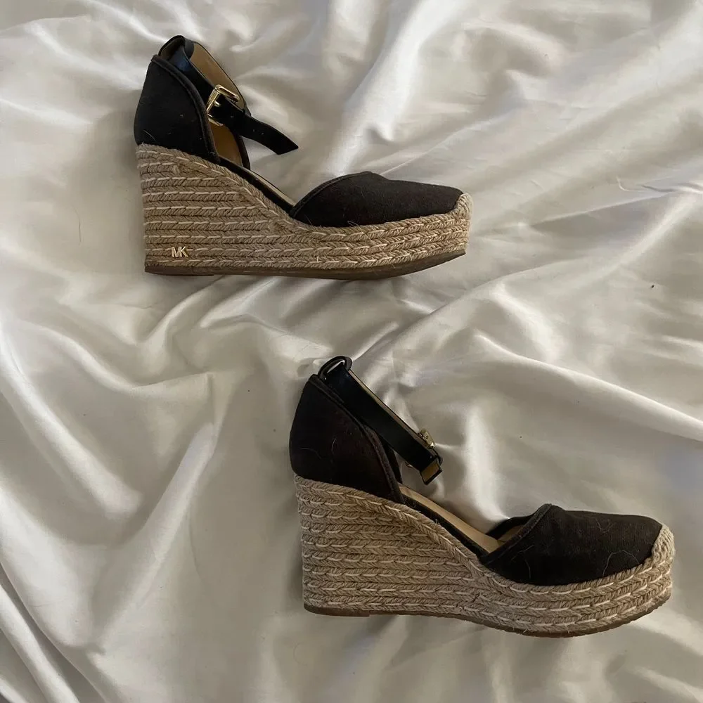 Michael Michael Kors Espadrilles Canvas and Leather Boho Wedges Size 6‎